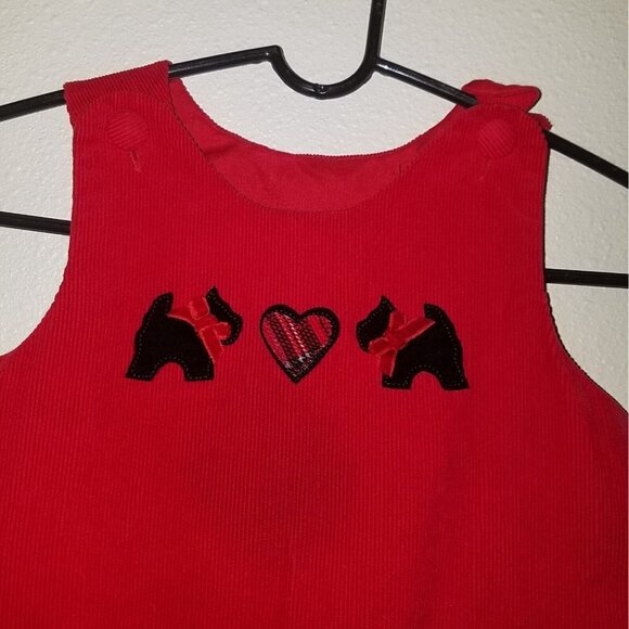 Scottie Dog Red Corduroy Dress Toddler 2T Valentine's Day Heart Plaid Skirt - Picture 2 of 5